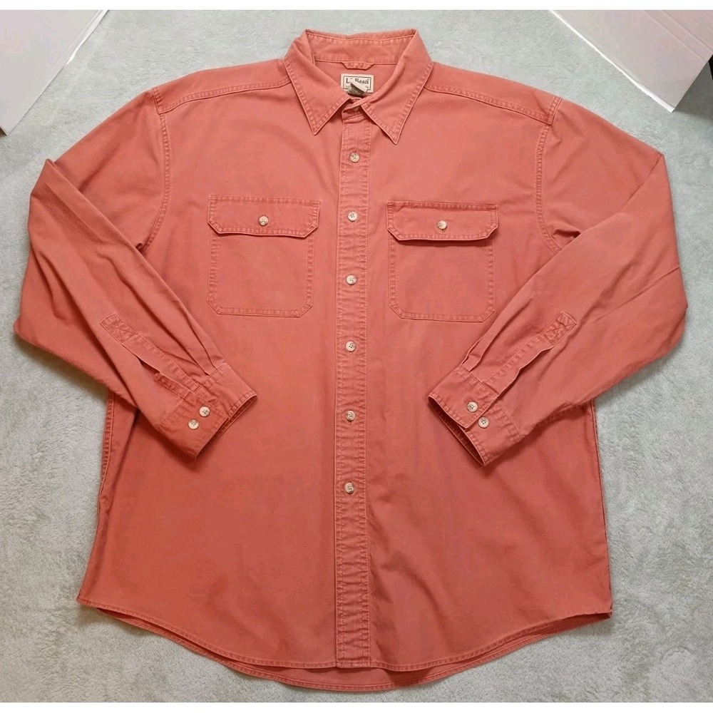 LL Bean Long Sleeve Button-up Men's L-Reg Salmon Brick Color Vtg Casual Workwear
